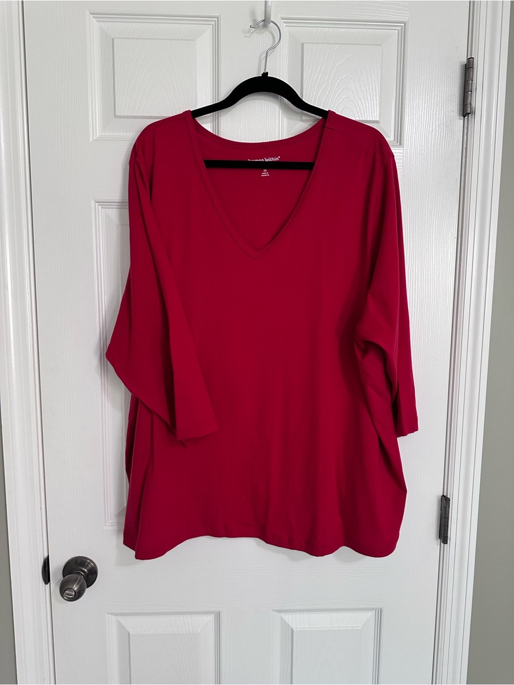 Woman Within Deep Pink V-Neck Long Sleeve Tee - Picture 4 of 4